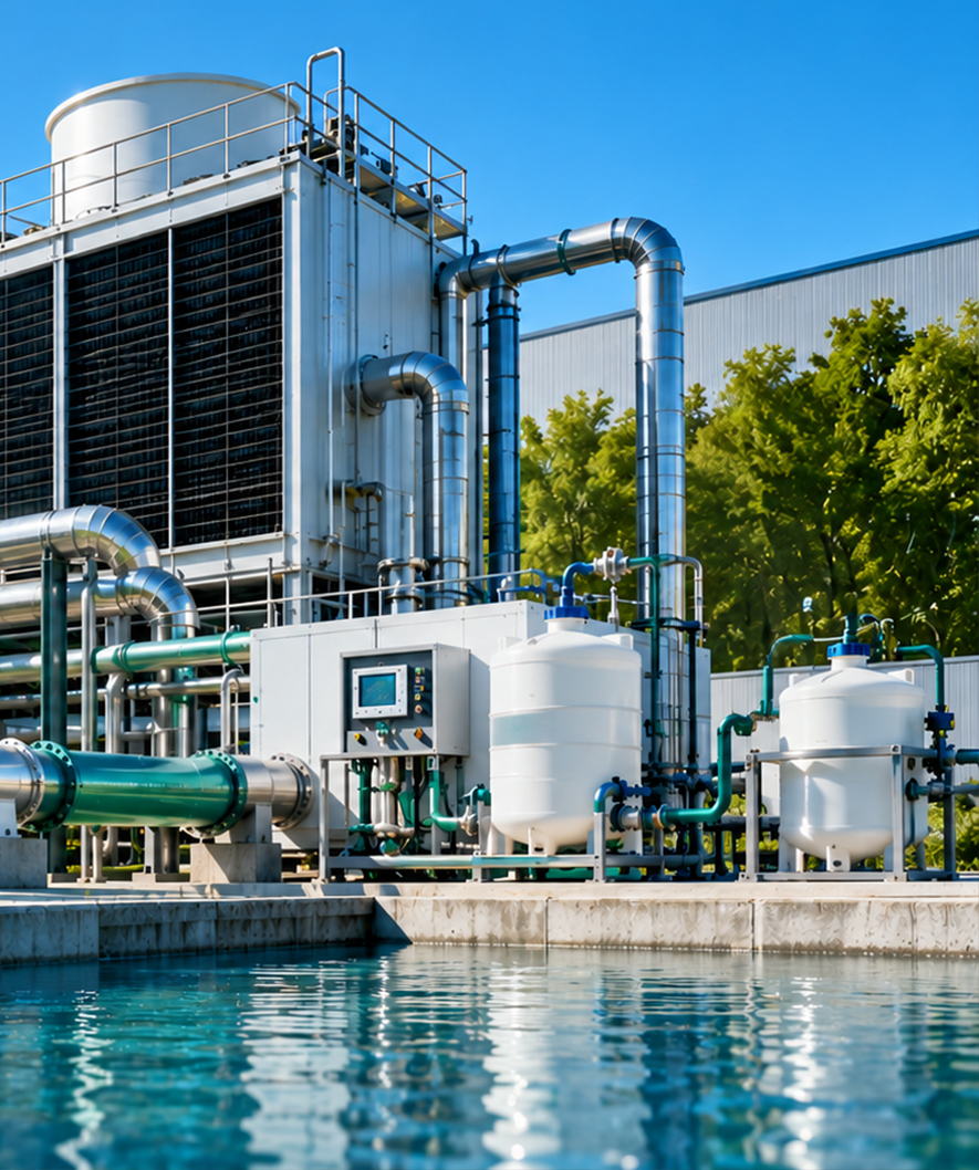 Cooling tower at an industrial site